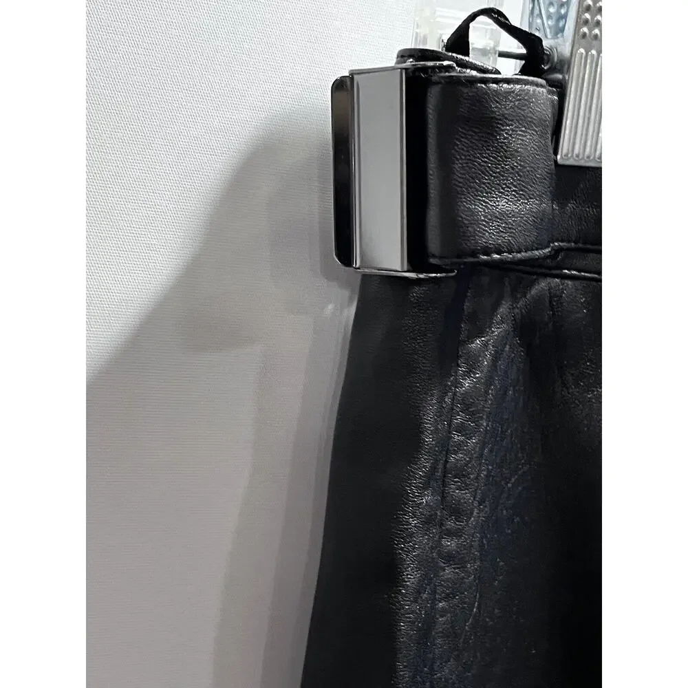 Bebe Butter Soft Black Genuine Leather Straight Skirt‎ size 8-10, 30” waist Y2K